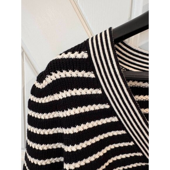NWT Express Black White Striped V-Neck Bow Cardigan Womens Size Large - Picture 3 of 11